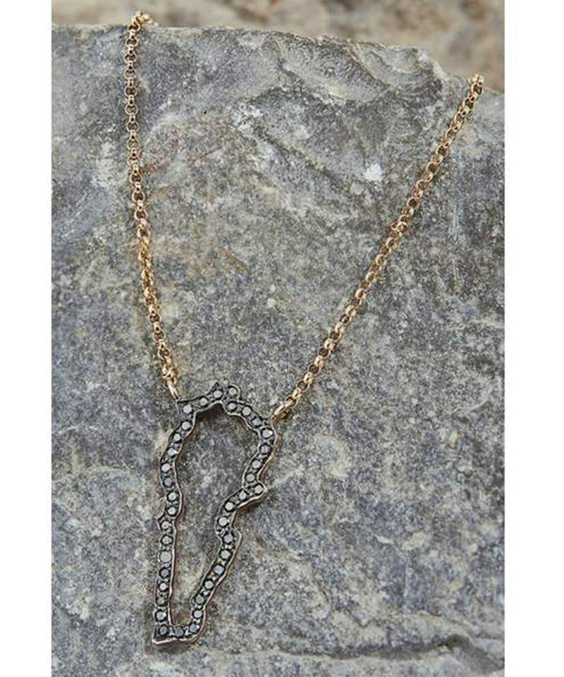 Lebanon Outline Map Necklace with Black Diamonds