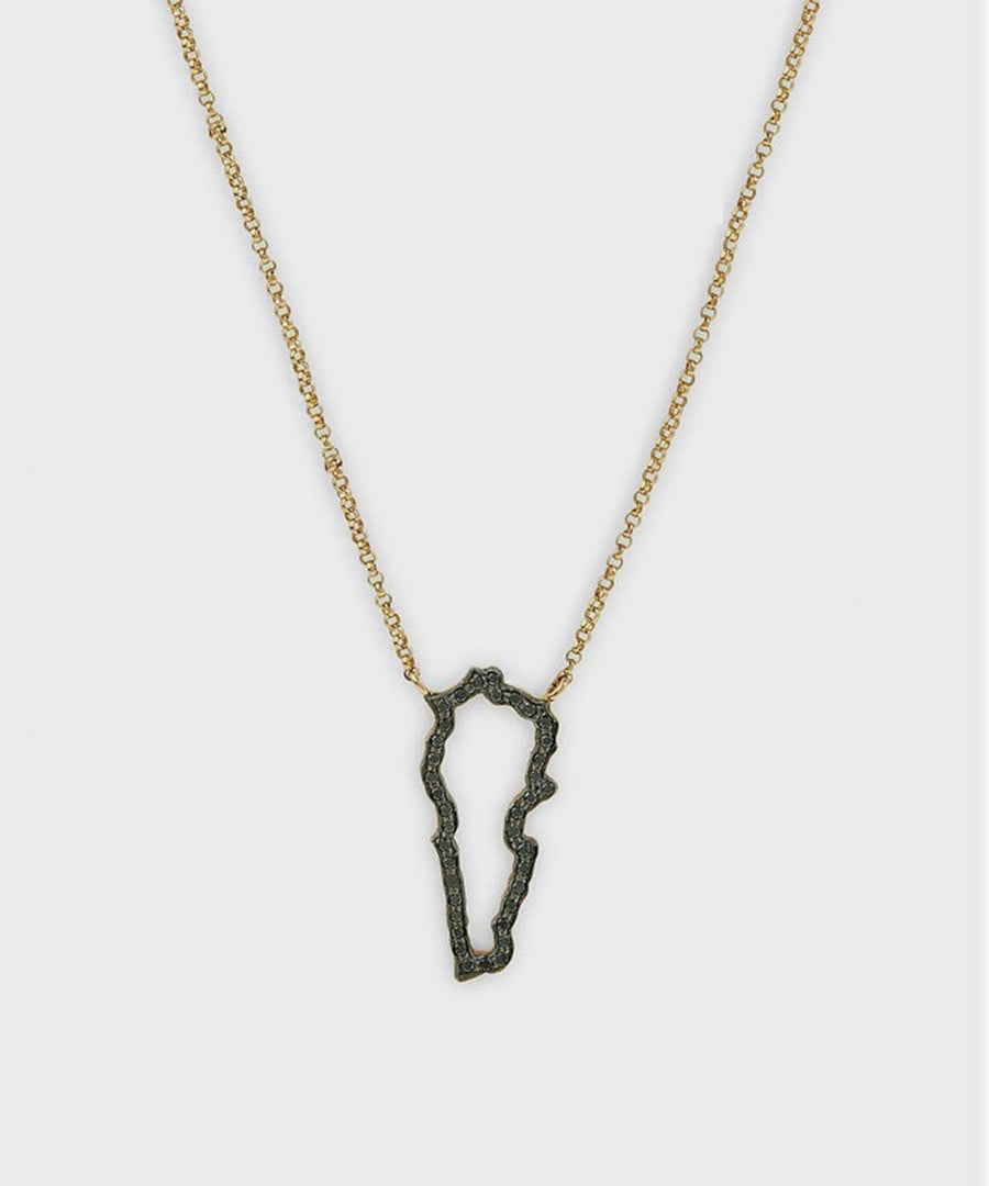 Lebanon Outline Map Necklace with Black Diamonds
