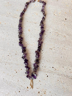 Palestine Outline Map Amethyst Beaded Necklace with White Diamonds
