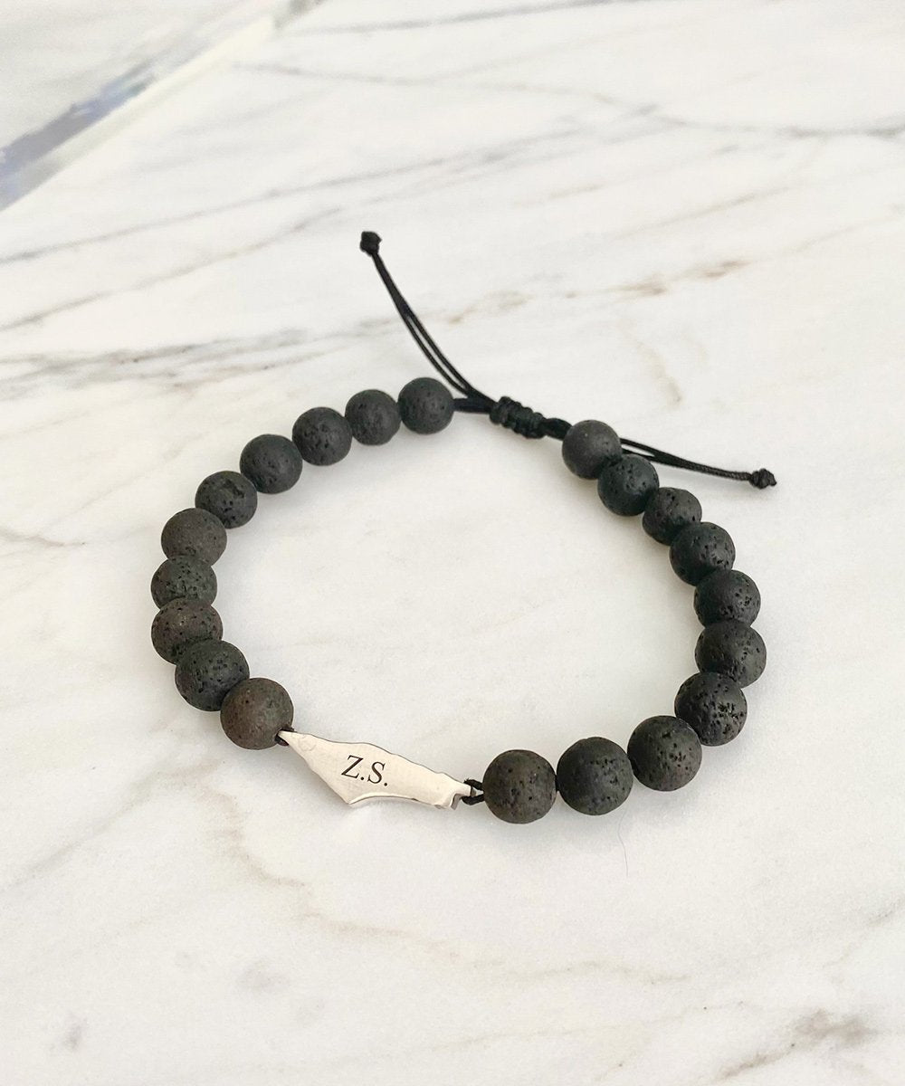 Men s Palestine Silver Full Map Bracelet in Small Lava Beads Tiba Jewelry Fine Jewelry Kinzzi