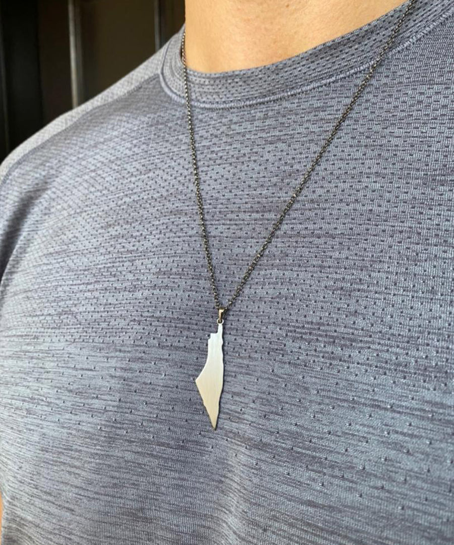 Men’s Palestine Full Map in Matte White 18k Gold and Black Rhodium Finish