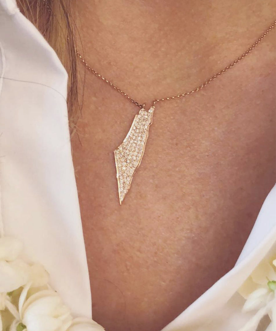 Palestine Full Map Necklace with White Diamonds