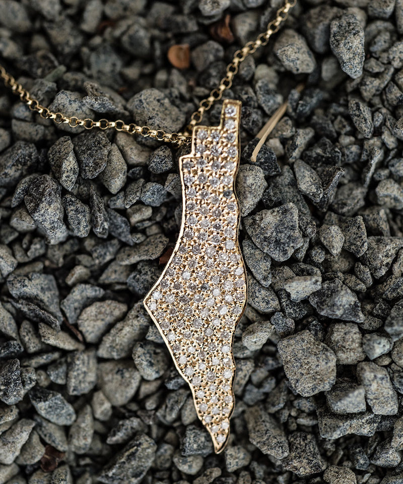Palestine Full Map Necklace with White Diamonds