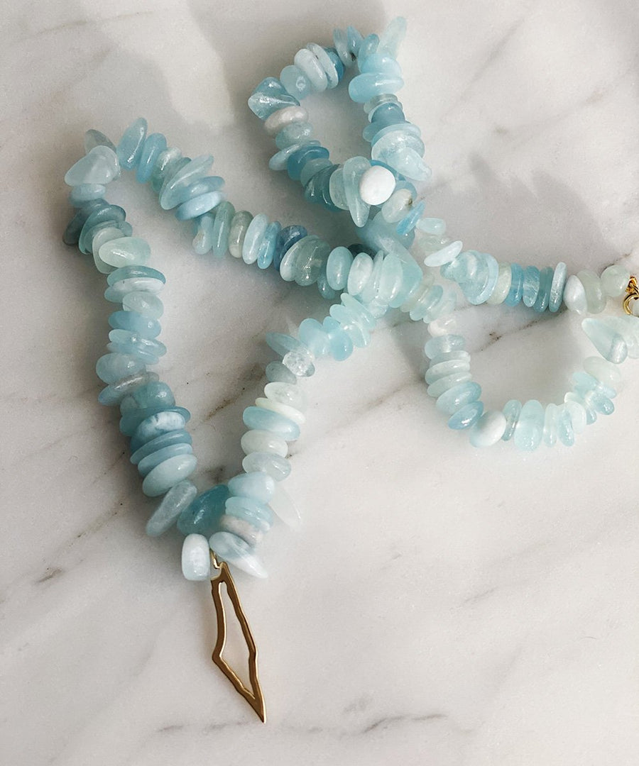 Palestine Outline Map Aquamarine Chip Beaded Necklaces