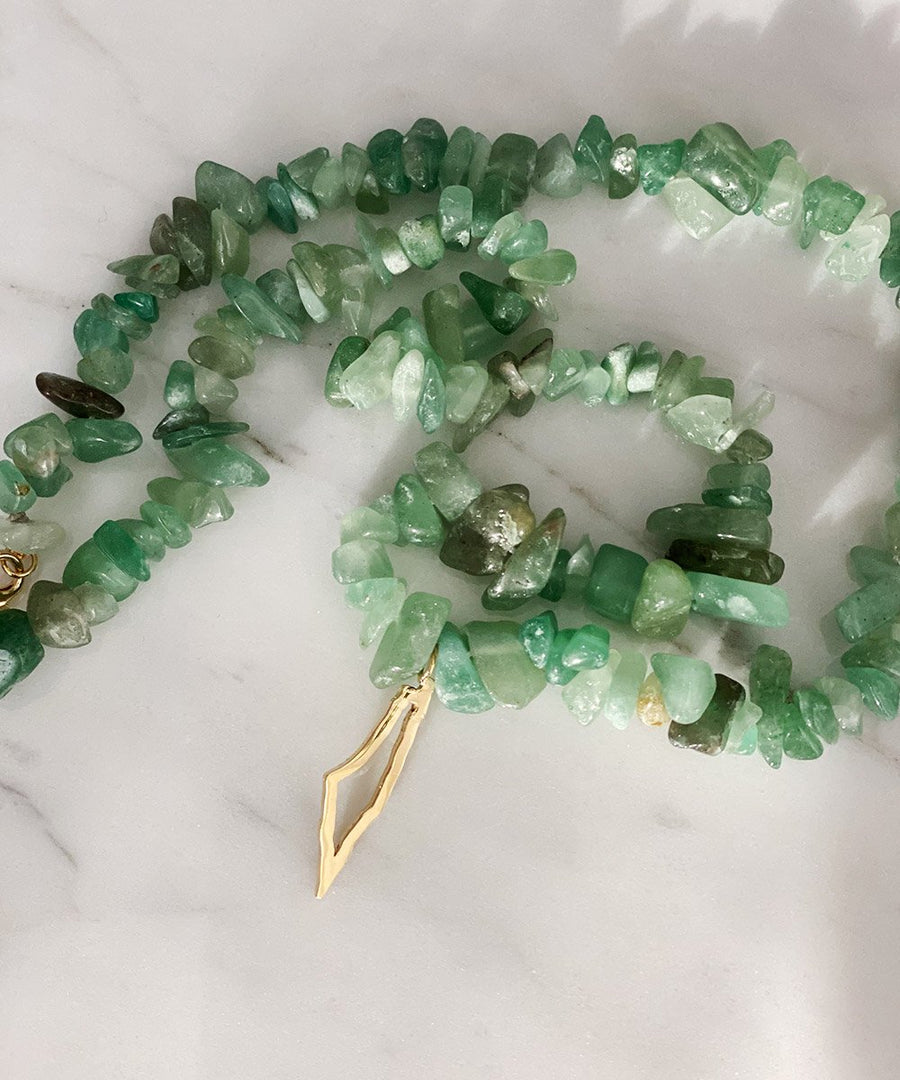 Palestine Outline Map Green Aventurine Chip Beaded Necklaces