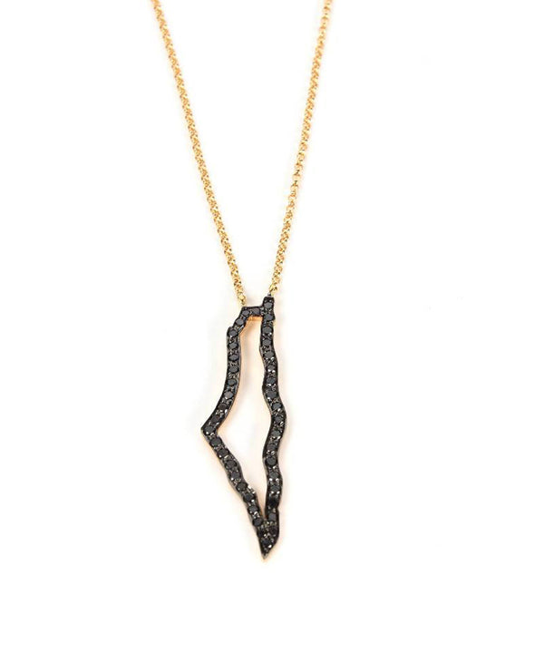 Palestine Outline Map Necklace with Black Diamonds