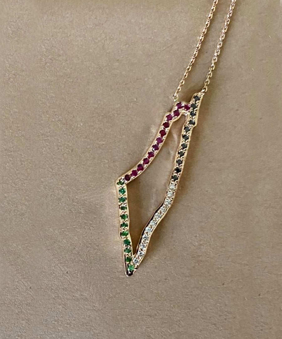Palestine Outline Map Necklace - Multi Stones