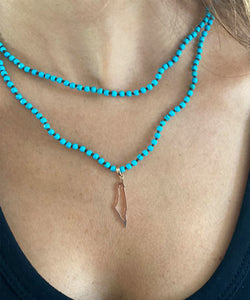 Palestine Outline Map Necklace with Blue Beaded Chain